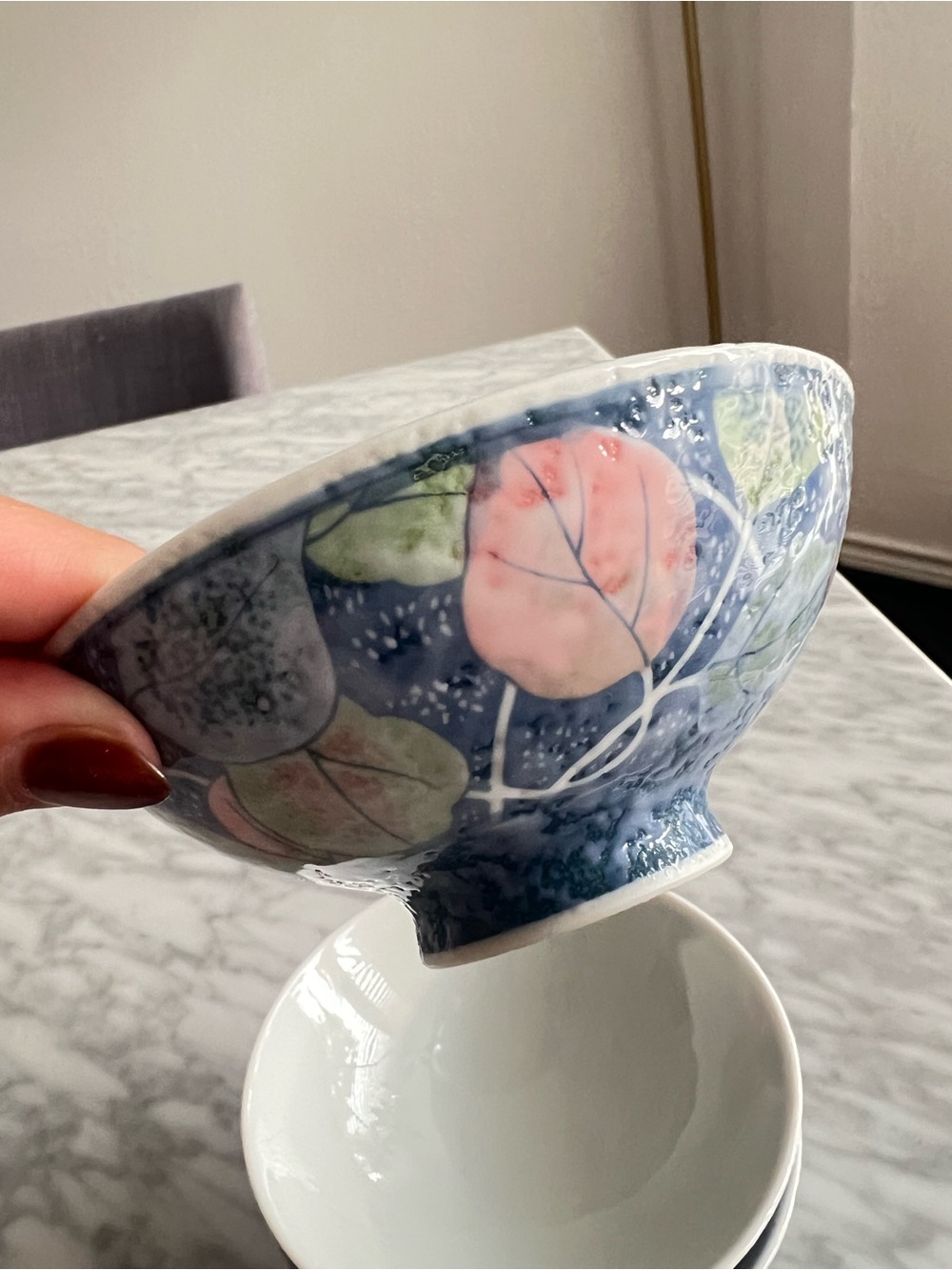 Asian Blue Ceramic Rice Bowl Set - Picture 3 of 5